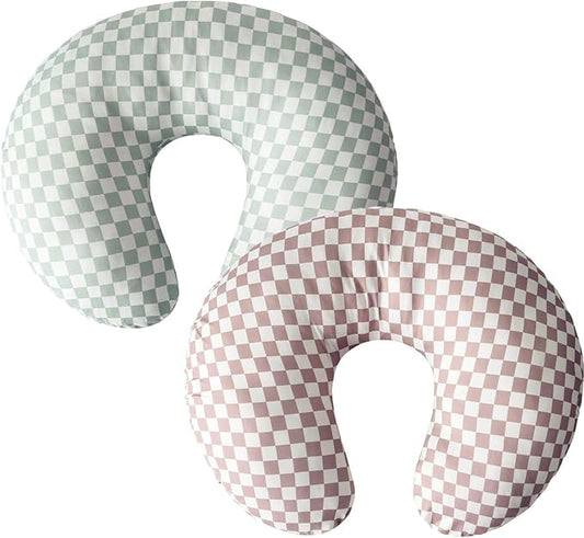 Little Jump 2 Pack Nursing Pillow Cover - Stretchy and Soft Nursing Cover for Breastfeeding Pillows, Comfortable Slipcover for Baby Boy and Girls. (Coffee & Green Checkered)