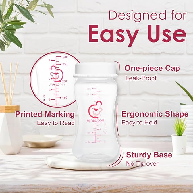 Nenesupply 9oz 4 Count Wide Neck Mouth Breastmilk Storage Bottle Breast Pump Bottles Use for Pumping with Spectra S1 S2 9 Plus Breast Pumps. Replace Spectra Bottles for Pumping Breastmilk Collection
