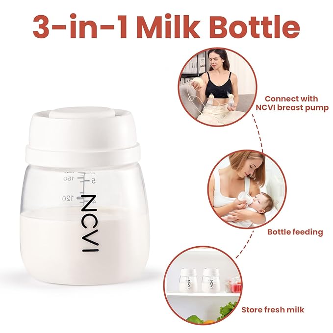 NCVI Baby Bottles, Milk Bottles Set Compatible with NCVI Electric Pump 8102/8100/8122/8116/8128/8129, Includes Nipples and Lids, Breastmilk Collection, Storage and Feeding, 6oz/180ml, 2 Pack