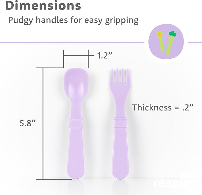 Re-Play Toddler Forks and Spoons Set - 6x6 Utensils Set for Kids - Dishwasher and Microwave Safe - Made in USA - Set of 12-5.8" x 1.2" x 0.2" - Sorbet
