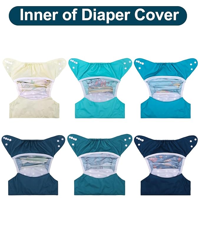 babygoal Cloth Diaper Covers 6 Pack with Wet Bag for Fitted Diapers and Prefolds with Double Gussets, Adjustable and Reusable for Baby Boys