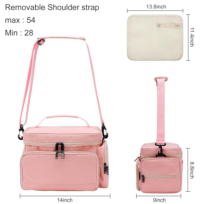 GDNasist Breast Pump Bag Fit for Spectra S1 and S2, Pumping Bags with Waterproof Mat for Pump Accessories, Portable Pump Carrying Case for Work, Travel and Family Use, Pink