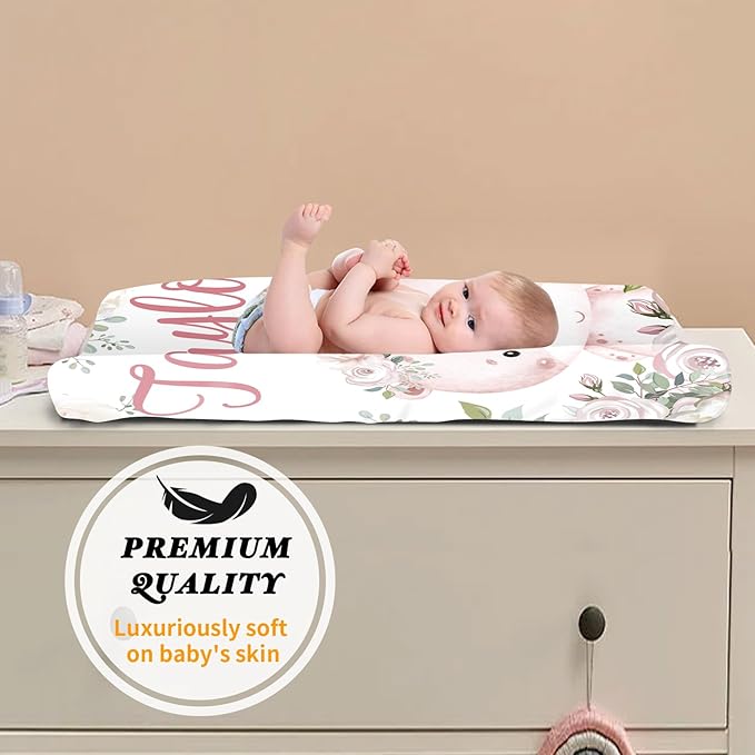 Custom Changing Pad Cover Set - Jersey Knit Comfy CozyUltra Soft Unisex Diaper Changing Table Covers with Personalized Name for Baby Boys Girls - Waterproof Ultra Soft 4 Pcs Set Style21