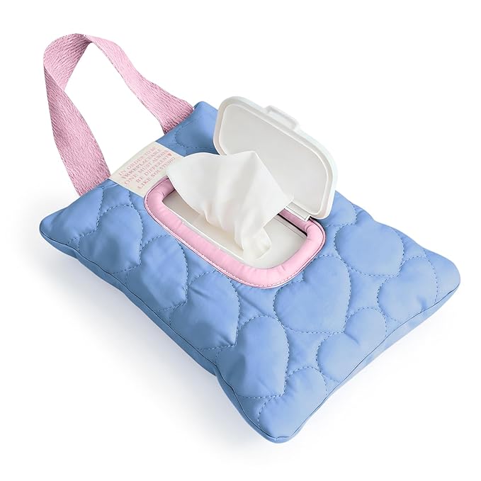 Reusable Baby Wipe Cover Fabric Quilted, Universal Size Travel-Friendly Baby Wipes Bag with Zipper Compatible with HUGGIES,WaterWipes,Pampers,Johnson and More Brands (Blue)