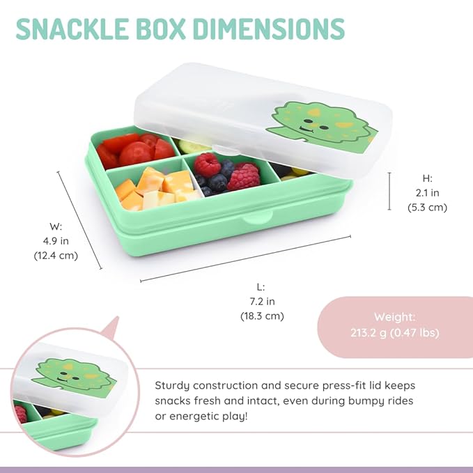 melii Snackle Box | 6-Compartment Divided Snack Container, BPA-Free Food Storage with Removable Dividers for School, Travel & On-the-Go Snacking (Dinosaur)