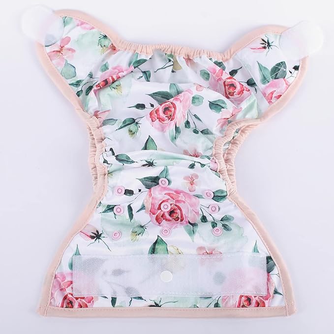 Baby Cloth Diaper Cover Nappy Hook and Loop Double Gusset 6.6lbs to 33lbs (Pink Roses) One Size