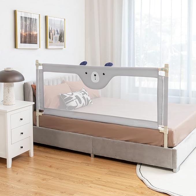 HONEY JOY Bed Rail for Toddlers, 69-in Extra Long, Portable Safety Bed Guardrail w/Double Safety Child Lock, Foldable Baby Bed Rail Guard, Fit King & Queen Full Twin Size Bed Mattress (69 INCH, Gray)