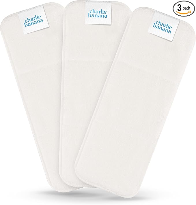 Charlie Banana Baby Super Absorbent Deluxe Reusable and Washable Hemp and Cotton Inserts for Cloth Diapers, Newborn/Booster Size, 3 Pack