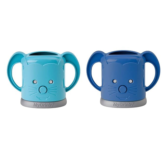 InchBug MyDrinky Pouch Holder No Squeeze, Reusable Drink Holder for Kids and Toddlers | BPA-Free & Squeeze-Proof Cup Holder for Juice Boxes, Food Pouches | Dishwasher Safe, 2-Pack GALAXY BLUE/AQUA
