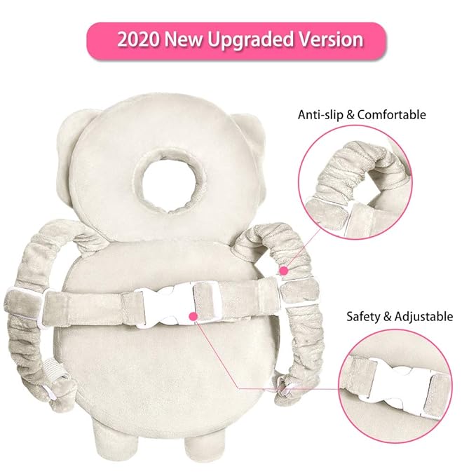 Head Protector & Knee Pads for Crawling, Toddlers Head Safety Pad Adjustable Backpack, Baby Back Protection for Walking & Crawling, Elephant