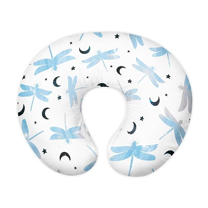 Blue Dragonfly and Moon Nursing Pillow Cover Stretchy Removable Nursing Covers for Breastfeeding Pillows Ultra Soft Newborn Feeding Pillow Cover Baby Essentials
