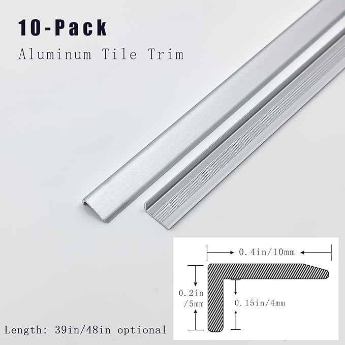 10-Pack 48 Inch Aluminum Tile Edge Trim – L-Shape Metal Tile Edging for Backsplash, Wall Corners, and Finishing – Square TileTrim (Silver, 48 Inch)