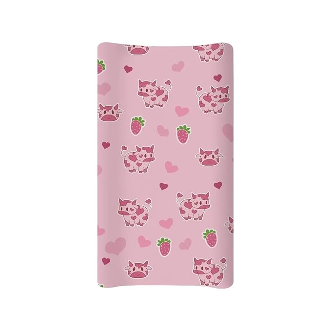 Cow Strawberry Baby Changing Pad Cover Infant Newborn Pink Changing Table Cover Diaper Table Change Mat Sheet Cover for Girls