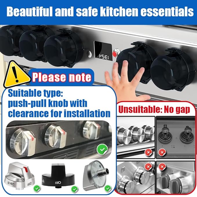 5 Pack Stove Knob Covers for Child Safety, Childproof Gas Stove Knob Locks, Stove Oven Knob Safety Covers with Adhesive, for Kids and Pets, Heat-Resistant, Durable Design (Upgraded - Black)