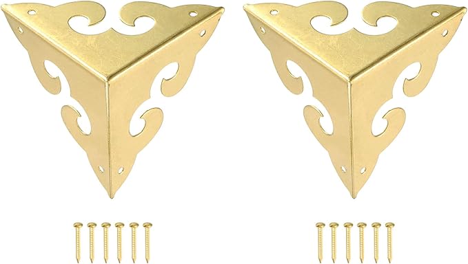 uxcell 2 Pcs Brass Edge Guard, 45mm Decorative Box Corner Cover, Corner Protector, Vintage Stair Dust Corners with Screws, Gold