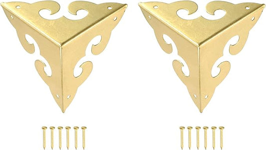 uxcell 2 Pcs Brass Edge Guard, 45mm Decorative Box Corner Cover, Corner Protector, Vintage Stair Dust Corners with Screws, Gold