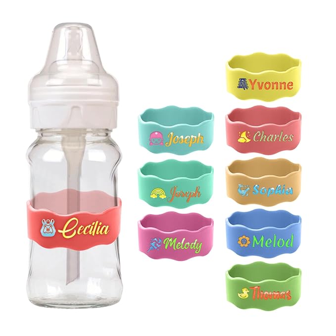 Custom Baby Bottle Labels, Personalized Baby Pacifier Silicone Cup Bands, Dishwasher Safe Reusable, Daycare Engraved Name Tags, Personalized Bottle Label Bands