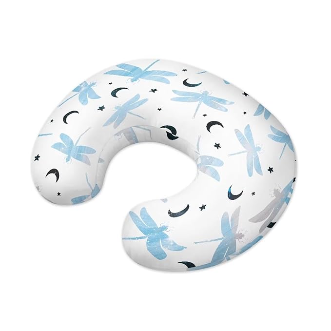 Blue Dragonfly and Moon Nursing Pillow Cover Stretchy Removable Nursing Covers for Breastfeeding Pillows Ultra Soft Newborn Feeding Pillow Cover Baby Essentials