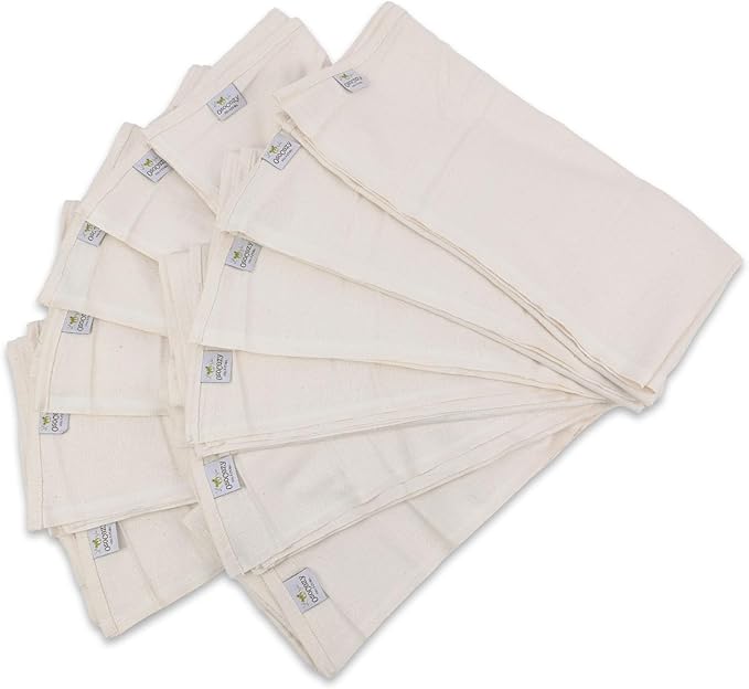OsoCozy - Organic Flat Cloth Diapers (Dozen) - 27 x 30.5 - One-Layer Nappies Made of Soft, Durable 100% Birdseye Cotton - The Best Organic Diapers - Sold by the Dozen.