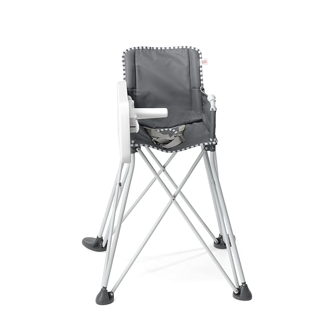 Bright Starts Pop 'N Dine Portable High Chair, Indoor/Outdoor, BPA Free Tray, Easy to Fold, Unisex, Grey, 6 Months +