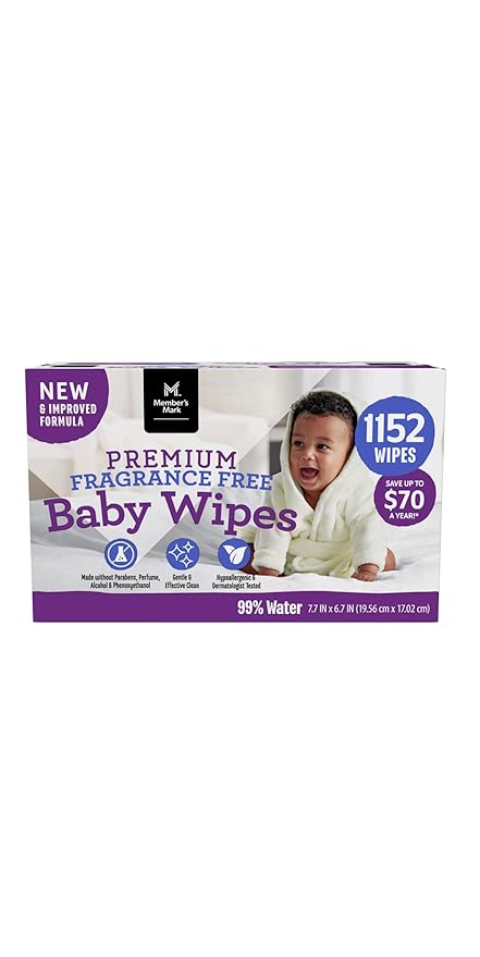 Member's Mark Fragrance Free Baby Wipes (Netcount 12 Pack 96 Wipes in Each), 12Count ()
