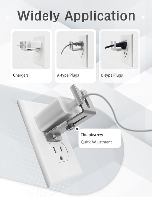 ILIVABLE Outlet Lock, Adjustable Metal Security Device, Prevents Power Plug Unplugging, Silver, 1-Pack