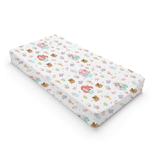 Watercolor Mermaids Changing Pad Covers Ocean Animals Fish Sea Horse Jellyfish Conch Coral Diaper Change Table Sheets for Boy Girl Soft Breathable Stretch Baby Change Table Pad Mats Covers 32''x16''