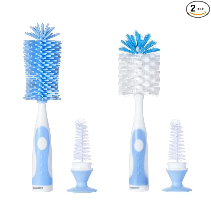 Chemimoso Multifunctional Cleaning Brush, Baby Bottle Brush, Bottle Brush Cleaner, Rotate The Suction Cup to Obtain The Small Bristle Brushes, Set Z, Blue, Silicone and Nylon Brush