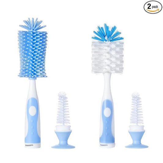 Chemimoso Multifunctional Cleaning Brush, Baby Bottle Brush, Bottle Brush Cleaner, Rotate The Suction Cup to Obtain The Small Bristle Brushes, Set Z, Blue, Silicone and Nylon Brush