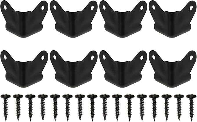FOMIYES Black Iron Speaker Corner Protectors, 8pcs Metal Box Corner Guards for Furniture, 1.96x1.57x1.57inch, Anti-Collision and Anti-Skid, Includes Screws