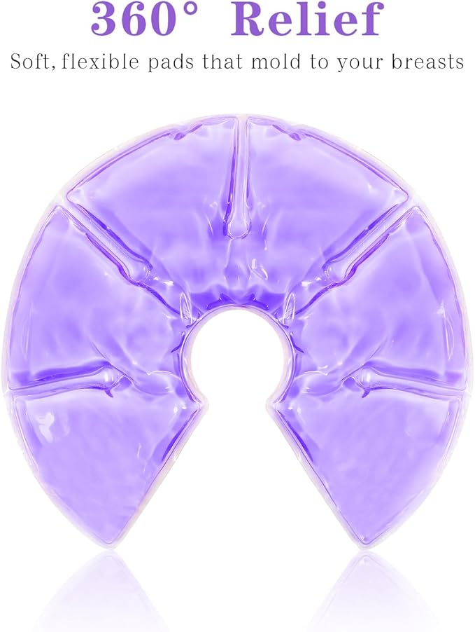 Breast Therapy Packs, 2 Pack Reusable Hot Cold Gel Packs for Nipple Pain Relief, Mastitis, Engorgement, Support for Breastfeeding and Pump Aid-Flexible & Washable with 2 Soft Covers (Purple)