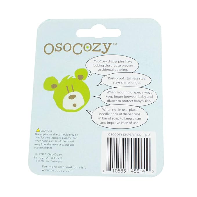 OsoCozy Diaper Pins - {Red} - Sturdy, Stainless Steel Diaper Pins with Safe Locking Closures - Use for Special Events, Crafts or Colorful Laundry Pins , 2.875 Inch x 0.25 Inch x 0.5 Inch