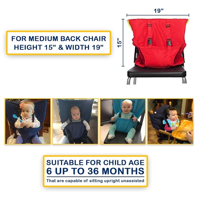 Baby High Chair Portable Easy Seat Harness for Travel Feeding Time, Suitable for Dining Camping Chair, Holds Baby Infant Toddler Up to 44 lbs, Hand Wash Cloth Included
