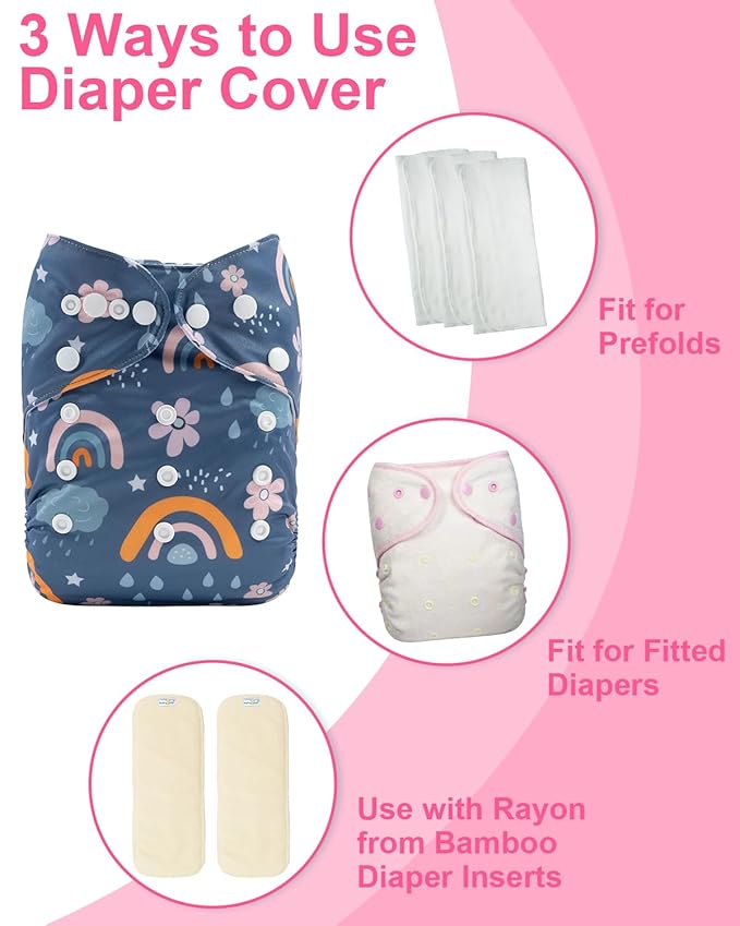 babygoal Cloth Diaper Covers 6 Pack with Wet Bag for Fitted Diapers and Prefolds with Double Gussets, Adjustable and Reusable for Baby Girls
