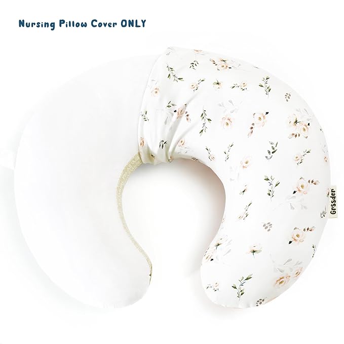 GRSSDER Reversible Nursing Pillow Cover, Ultra Soft Stretchy Minky Removable Nursing Covers Fitted for Breastfeeding Pillows Snug and Safe, Comfortable Slipcover for Girls, Stylish Pink Rose Flora