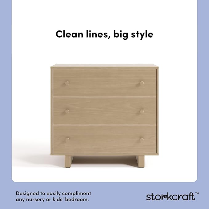 Storkcraft Texas 3 Drawer Chest with Removable Changing Table Topper (Driftwood) – GREENGUARD Gold Certified Baby Dresser, Interlocking Drawer System for Nursery & Kids’ Bedroom Dresser