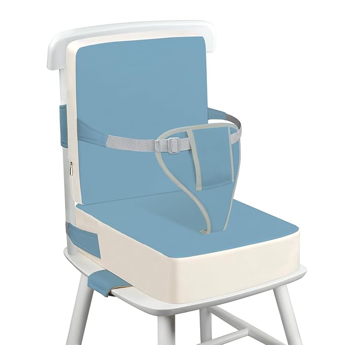 Toddler Booster Seat for Dining Table with Adjustable Straps, Kids Booster Seat for Kitchen Chair with Non-Slip Bottom, PU Anti-Scratch Portable Detachable Increasing Cushion (Blue)