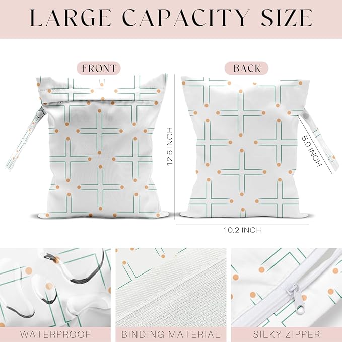 Wet Bag, Wet Dry Bag, Waterproof Swim Bags, Machine Washable Reusable Bags for Beach, Pool, Diapers, and Dirty Yoga Gym Clothes(Clean Cross Grid Design)