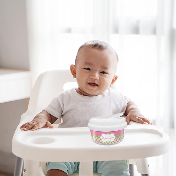 Personalized Pink & Green Dots Snack Container