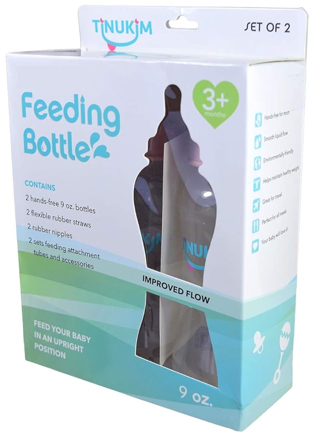 iFeed 9 Ounce Self Feeding Baby Bottle with Tube - Handless Anti-Colic Nursing System, Pink - 2-Pack