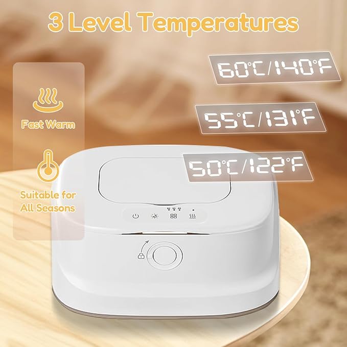 Baby Wipe Warmer with Night Light,Innovative Spring Design,Baby Wet Wipes Dispenser for Large Wipes,Wipes Warmer for Newborn Baby,Temperature Display,3 Modes of Temperature Heating Control