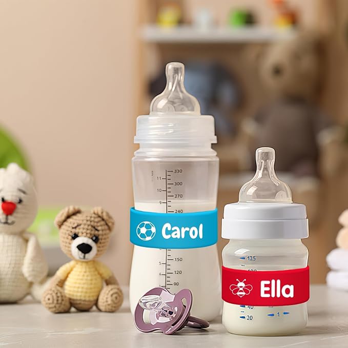 Personalized Baby Bottle Labels for Daycare School Custom Kids Water Bottle Name Bands Customized Engraved Reusable Silicone Cup Strap Labels Waterproof 1-15 PCS