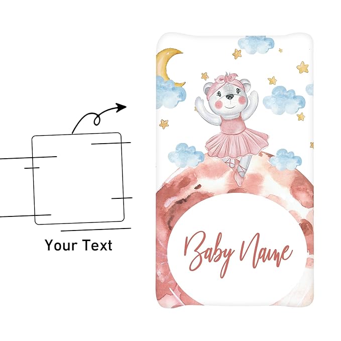 Custom Name Changing Pad Cover - 2 Piece Customizable Changing Pad Cover - Cotton Toddler Bear Pattern Baby Pee Pad Cover for Diaper Changing Table Nursery Protector