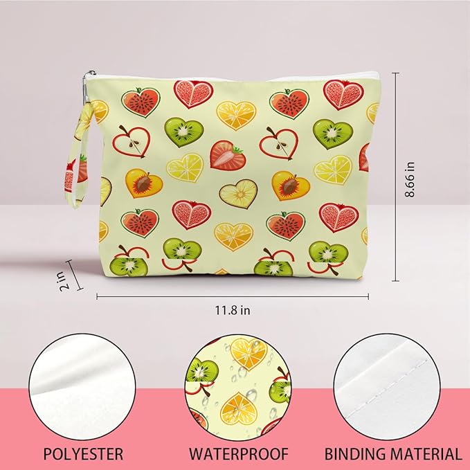 IAXIC Wet Dry Bag, Wet Bag for Swimsuit, Diaper Sunscreen Large Zipper Pouch Waterproof Pouch, Beach Bags for Women, Heart Shaped Fruit Pattern, Gifts for Ladies Girls Friends Colleagues and Sisters
