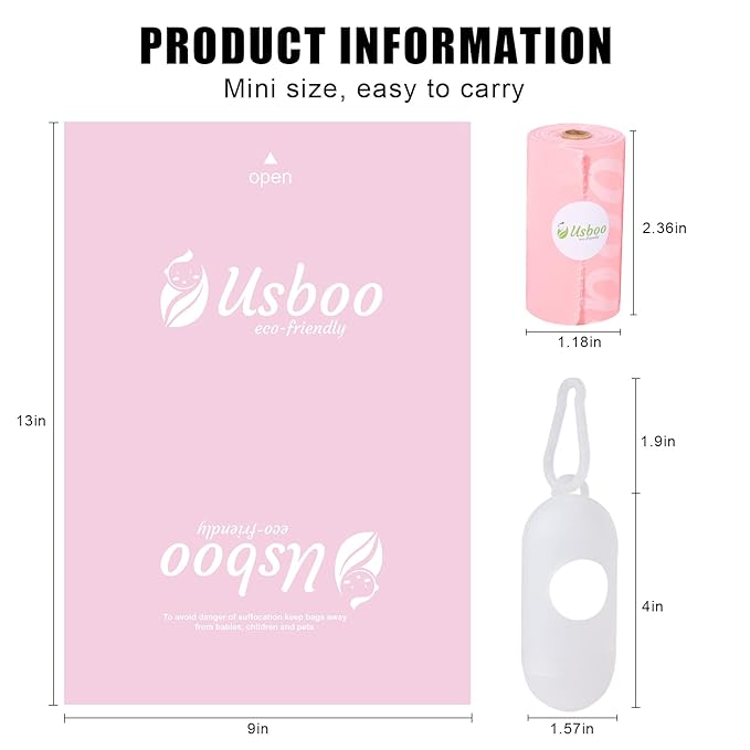 USBOO Disposable Diaper Bags for Baby - 8 Refill Rolls (120 Pack), Disposable Trash Bag with Dispenser - Cherry Blossom Scented, Pink, Ideal for Diaper Disposal