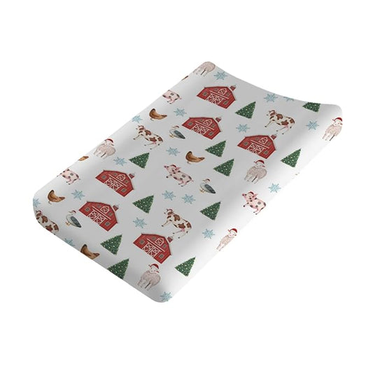 Christmas Farm Animals Life Changing Pad Covers Farmhouse Truck Barn Pig Cow Lamb Hens Ducks Diaper Change Table Sheets for Boys Girls Soft Stretch Change Table Mats Cover 32''x16''