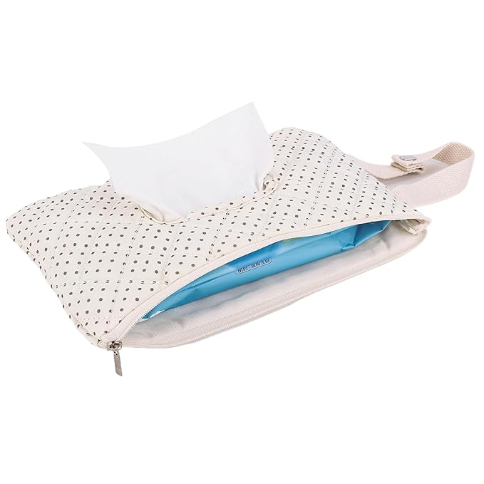 Quilted Baby Wipe Holder, Canvas Floral Quilted Pouch with Hanging Strap, Portable Diaper Wipe Holder for Travel Stroller-Heart White