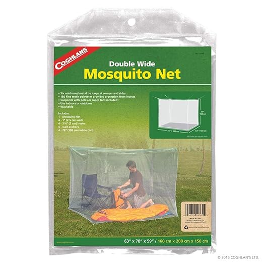 Coghlan's Rectangular Mosquito Net – Lightweight Mesh Canopy for Camping, Travel, and Outdoor Use – Includes Tie Loops, Carry Bag, Twine, Hooks, Anchors, Nails – White, 78" x 32" x 59"