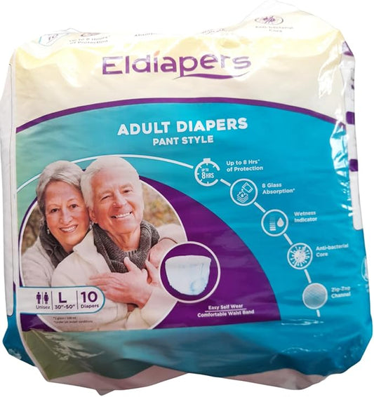 Pant Style Adult Diapers | waist Size (96-137 CM) (38"- 54" inch) 10 hr Absorption | Unisex | Odour Control (Large)