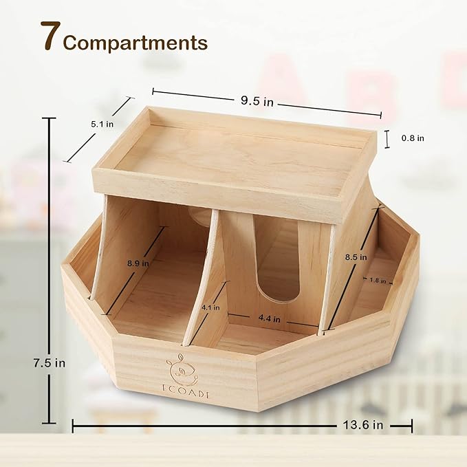 ECOADE Wooden Diaper Caddy Organizer - 360 Degrees Rotating Caddy with Removable Dividers, Nursery Diaper Organizer